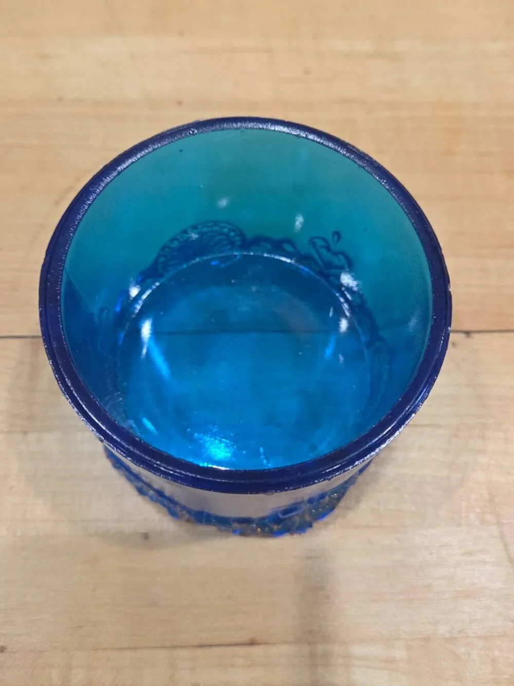 Vintage L G Wright Blue Glass Jeweled Heart Toothpick Holder Cup